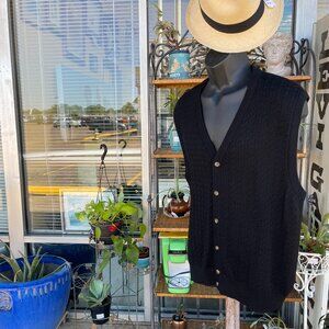 Men's XL Black Pure Merino Wool Button-Down Sweater Vest- Dry Clean Tag Attached